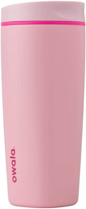 Owala SmoothSip Slider Insulated Stainless Steel Coffee Tumbler, Reusable Iced Coffee Cup, Hot Coffee Travel Mug, BPA Free 20 oz, Pucker Up