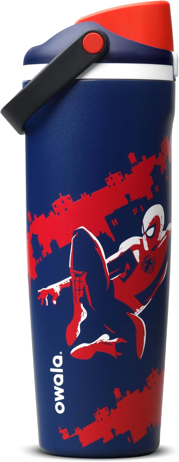 Owala Spiderman FreeSip Sway Insulated Stainless Steel Water Bottle with Two-Way Spout, Built-In Straw and Bucket Handle, School, and Sports, 30oz, BPA Free, Leak Proof, Swing of Things