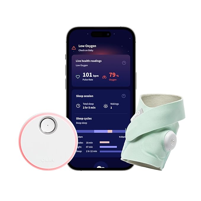 Owlet Dream Sock Smart Wearable Baby Monitor Tracks Heart Rate & Oxygen in Real Time Parents Receive Alerts, Sleep Insights & More via App - Mint