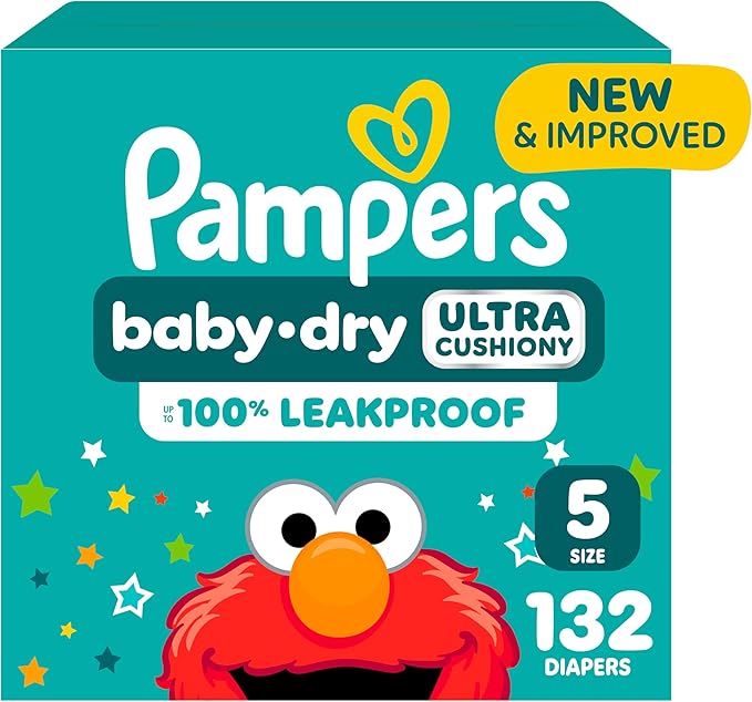 Pampers Diapers - Baby Dry - Size 5, 132 Count, Absorbent Disposable Infant Diaper (Packaging May Vary)