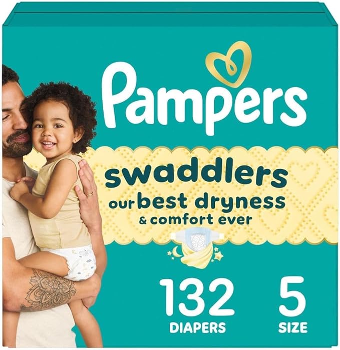 Pampers Swaddlers Diapers, Size 5 (20-37 lbs), 132 Count, Hypoallergenic, Absorbent, Keeps Baby Dry and Comfortable, Skin Safe Disposable Baby Diaper