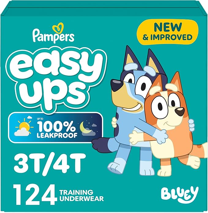 Pampers Training Pants - Easy Ups Boys & Girls Bluey - Size 3T-4T, 124 Count, Children's Potty Underwear (Packaging May Vary)