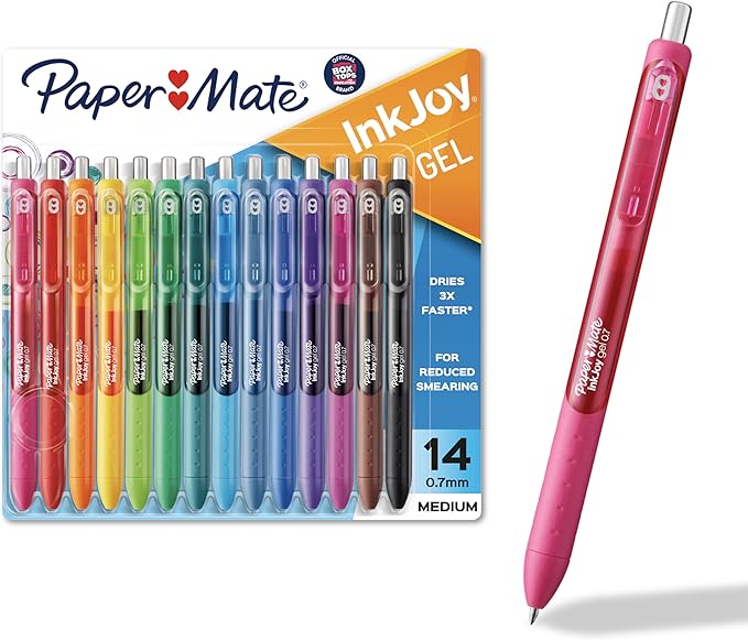 Paper Mate InkJoy Gel Pens, Assorted, Medium Point (0.7mm), 14 Count - Smooth Writing, Back to School, Teacher Supplies, Journaling, Note-Taking, Doodling