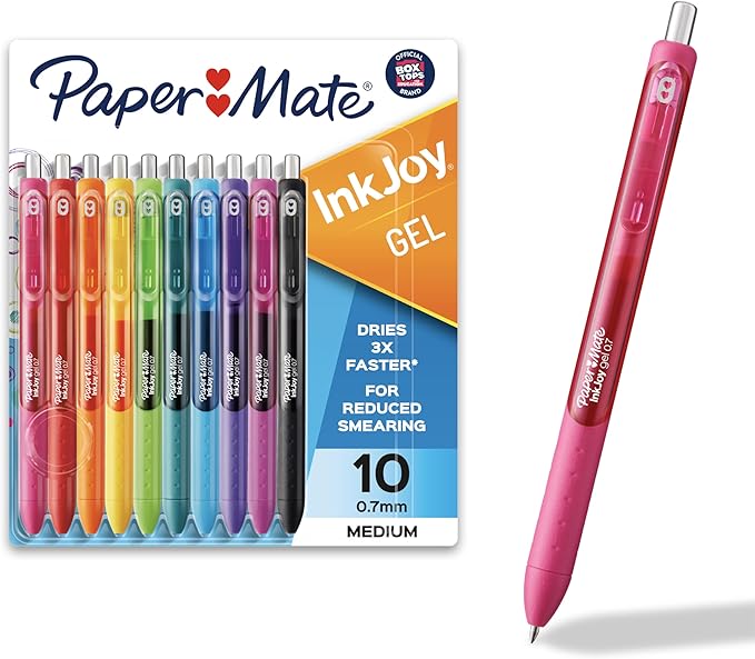 Paper Mate InkJoy Gel Pens, Medium Point, 10 Count - Teacher Supplies, Writing, Journaling, Back to School