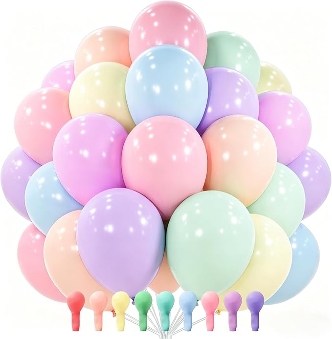PartyWoo Pastel Balloons 100pcs 12 Inch Pastel Rainbow Latex Balloons for Baby Shower Gender Reveal Engagement Bachelorette Easter Bridal Shower Anniversary Retirement Birthday Party Decorations