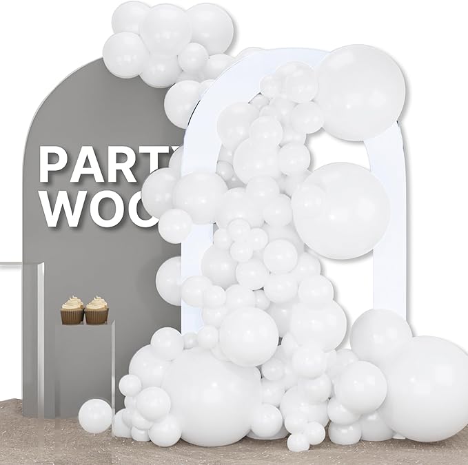 PartyWoo White Balloons 155pcs Different Sizes Pack of 18 12 10 5 Inch Matte White Latex Balloon Arch Kit Garland for Wedding Bridal Graduation Baby Shower Birthday Party Decorations White-Y13