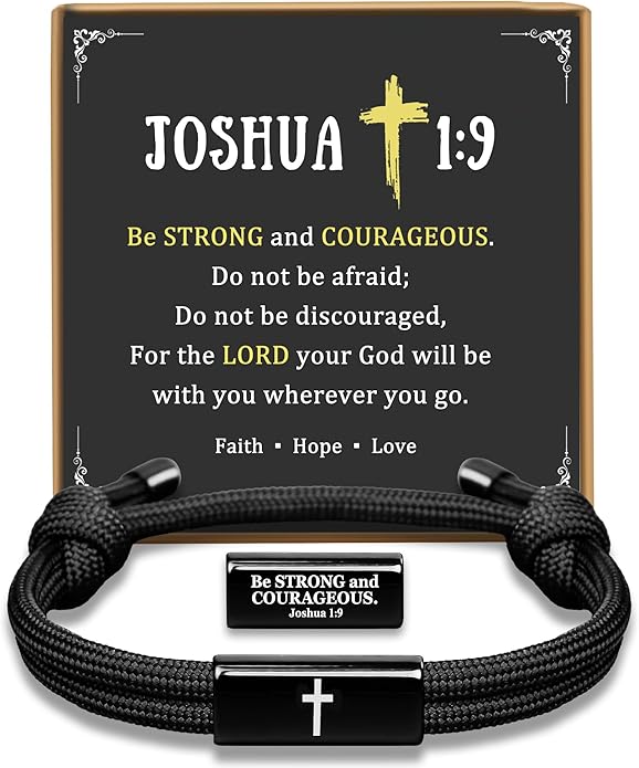 PEALICIOUS Cross Bracelet for Boys, Joshua Christian Grad Gifts for Teens, Philippians Confirmation Baptism Birthday Gifts for 9 10 11 13 16 18 21 Years Old Boy, Soccer Baseball Basketball Accessories