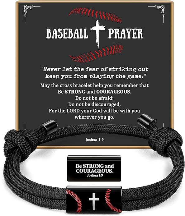 PEALICIOUS Cross Bracelet for Boys, Joshua Christian Grad Gifts for Teens, Philippians Confirmation Baptism Birthday Bible Gifts for 9 10 11 13 16 18 21 Years Old Boy, Soccer Baseball Basketball Accessories