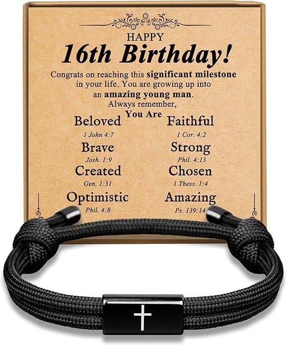 PEALICIOUS Cross Bracelet for Boys, Joshua Christian Grad Gifts for Teens, Philippians Confirmation Baptism Birthday Gifts for 9 10 11 13 16 18 21 Years Old Boy, Soccer Baseball Basketball Accessories