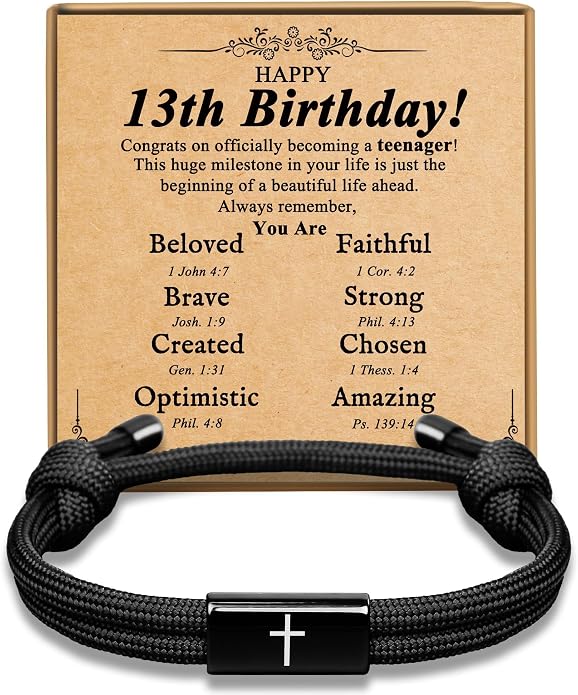 PEALICIOUS Cross Bracelet for Boys, Joshua Christian Grad Gifts for Teens, Philippians Confirmation Baptism Birthday Bible Gifts for 9 10 11 13 16 18 21 Years Old Boy, Soccer Baseball Basketball Accessories