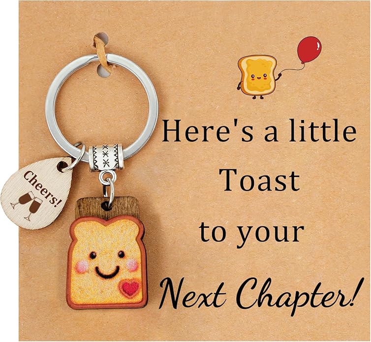 PEALICIOUS Cute Toast Keychain for Girls, New Beginnings Gifts for Best Friend as Next Chapter Stuff, Cute Love Engagement Housewarming Birthday New Job Gifts for Coworker Couple Bestie Sister Parents