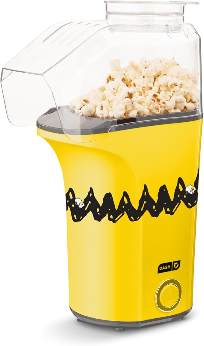 Peanuts DASH Fresh Pop Popcorn Maker - Oil-Free, Air Popcorn Popper - With Measuring Cup & Recipe Guide - Perfect for Movie Nights - 16 Cups