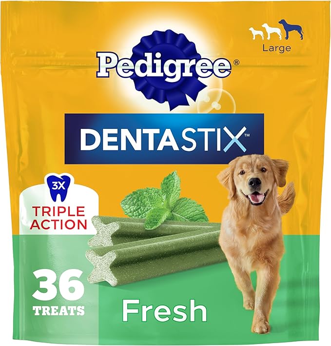 Pedigree Dentastix Dog Dental Treats, Large Breed Dog Treats, Fresh Flavor, 1.87 lb. Bag (36 Treats Total)