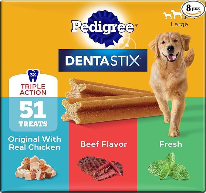 Pedigree Dentastix Large Dog Treats, Original, Beef & Fresh, 2.73 lb. Variety Pack (51 Treats Total)