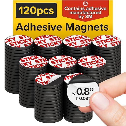 Peel-&-Stick Flexible Adhesive Magnets - 120 Magnetic Dots for Office Supplies, Whiteboard, Crafts, Fridge, & School Projects