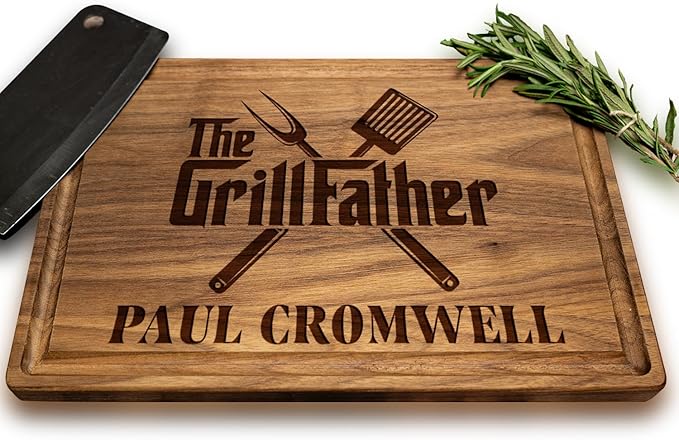 Personalized Grillfather Cutting Board for Dad, Husband, Grandpa or Father-in-Law, Custom Wooden BBQ Grilling Board for Men, Father’s Day Gift for Him