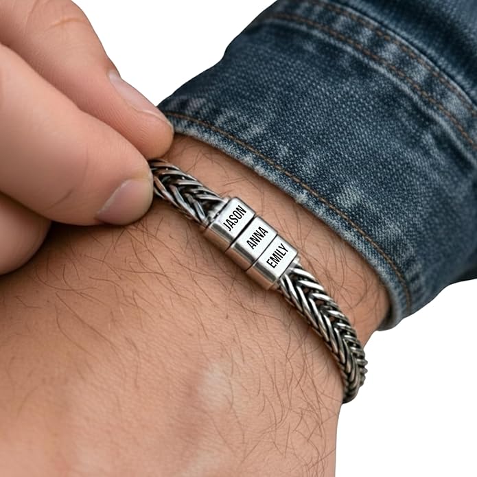 Personalized Stainless Steel Bracelet for Men - Custom Gold, Silver, Black Bracelets, Father Day Gifts for Husband, Dad, Boyfriend, Groomsmen, Birthday, Wedding, Anniversary, Friendship, Gift for Him