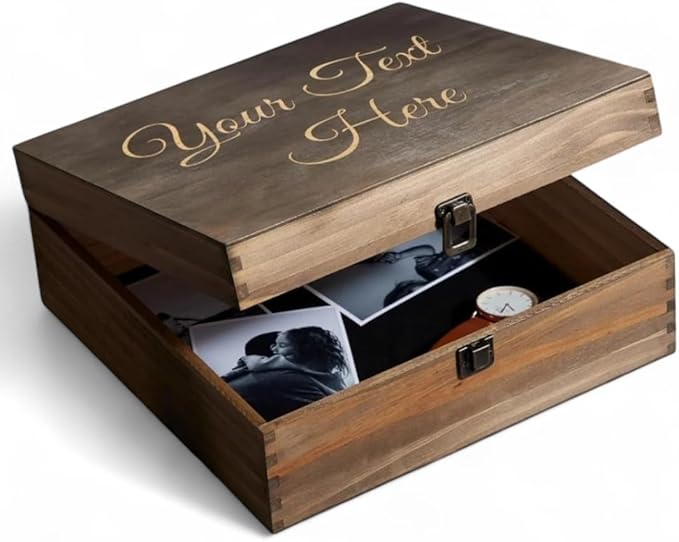 Personalized Wooden Keepsake Box - Custom Memory Box for Photos Jewelry Letters Rustic Memento Storage Box for Wedding, Anniversary, Birthday, Graduation & Retirement Gifts