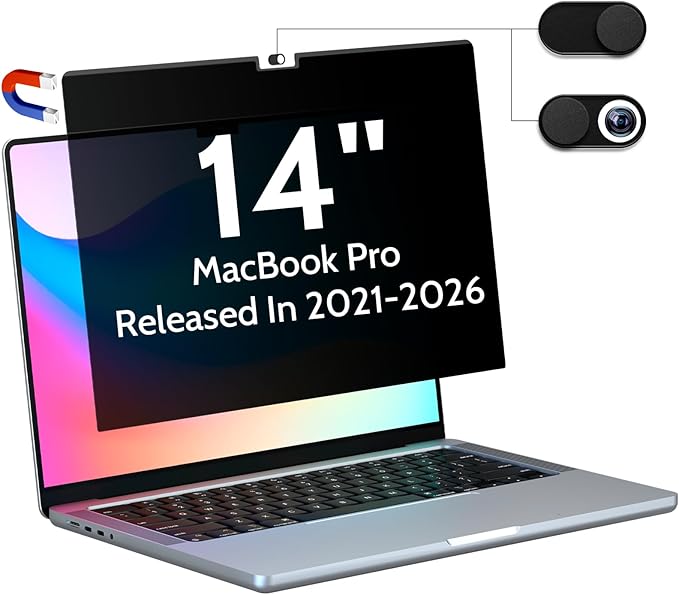 Peslv Magnetic Privacy Screen for MacBook Pro 14 Inch (2021-2026, M1, M2, M3, M4, M5), Removable Matte Blue Light Glare Filter for Mac Pro 14.2" Laptop Computer