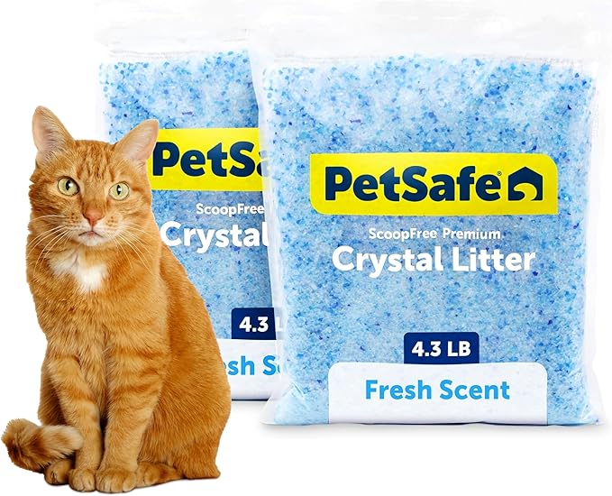 PetSafe ScoopFree 4.3 lb Bags (2 Pack) Premium Crystal Cat Litter - Outperforms Clay Litter - Refill Packs - Reusable Tray Compatible - Fresh Scent