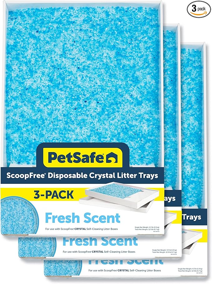 PetSafe ScoopFree Self-Cleaning Cat Litter Box Tray Refills with Premium Blue Non-Clumping Crystals, 3-Pack