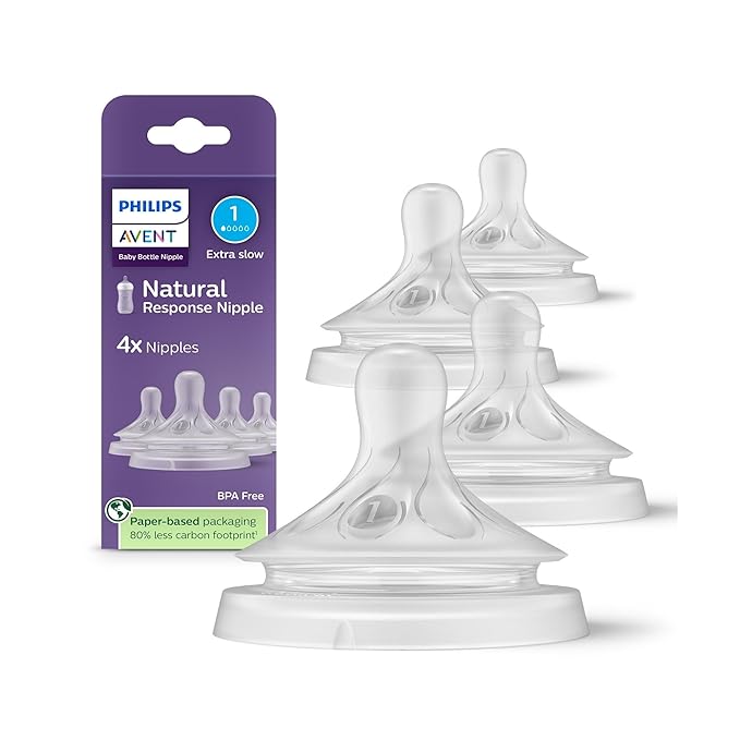 Philips Avent Natural Response Nipples, Extra Slow Flow (Flow 1), 4-Pack, SCY961/44
