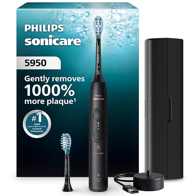 Philips Sonicare 5950 Series Electric Toothbrush, with Pressure Sensor, for Sensitive Gums, 6 Brushing Settings, SmarTimer, BrushPacer, 21-Day Runtime, Travel Case, Black, HX7131/03
