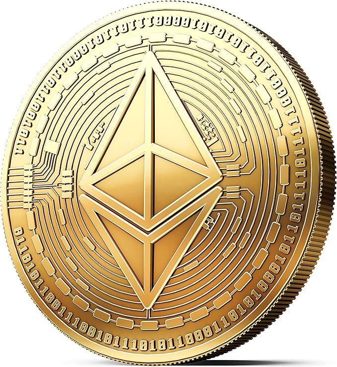 Physical Ethereum Coin Plated with 24-Carat Gold. A Real Collector‘s Item with Protective case