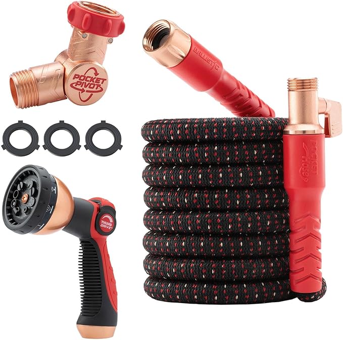 Pocket Hose Ballistic 50 FT Expandable Garden Hose w/Pocket Pivot Swivel Connector, Anti-Burst Sleeve Reinforced with Bulletproof Fiber, Lightweight, No-Kink, Compact, UV-Protected, AS SEEN ON TV