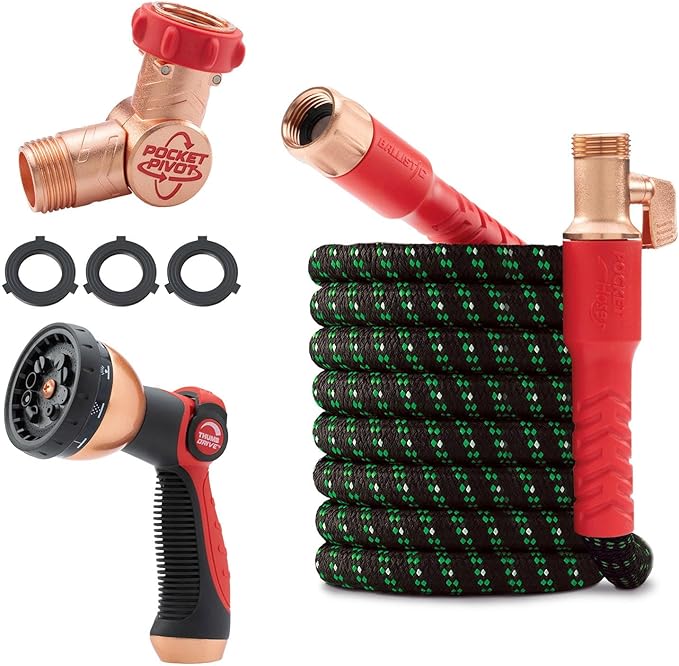 Pocket Hose Ballistic Double UV Edition 50 FT Expandable Garden Hose w/Pocket Pivot Swivel Connector, Anti-Burst Sleeve Reinforced w/Bulletproof Fiber, Lightweight, No-Kink, Compact, AS SEEN ON TV