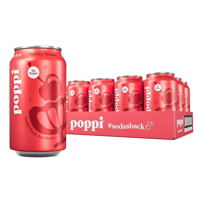 Poppi Prebiotic Soda, Sparkling Water & Fruit Juice, Shirley Temple, 12 Oz, 12 Pack