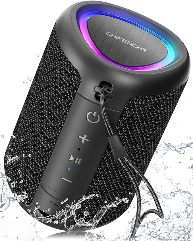 Portable Bluetooth Speaker Beach Essentials: Powerful Crystal Clear Sound/Dynamic Light/IPX5 Waterproof/All Day Playtime/Wireless BT 5.3/TWS Paring, Dad Gifts, Outdoor|Travel|Camping|Pool Accessories