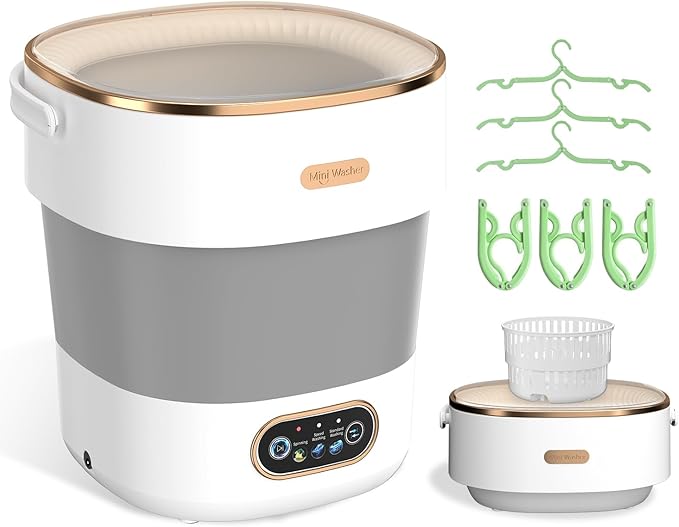 Portable Washing Machine, Folding 20L Mini Washer and Spin-Dryer, 3 Cleaning Modes & Deep Cleaning Small Compact Laundry Machine of Small Clothes for Apartments, Dormitories,Home, RV, Travel, White