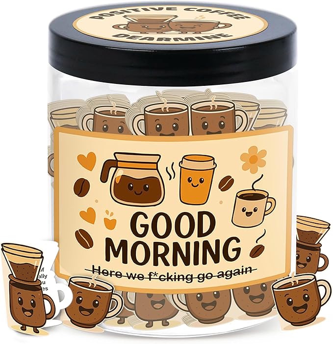 Positive Coffee Jar with 60 Affirmation Cards, Coffee Gifts For Women and Men, Dad, Mom, Coffee Themed Lover Gift, Emotional Support Latte, Cheer Up Funny Gag Gifts for Best Friends, Coworkers