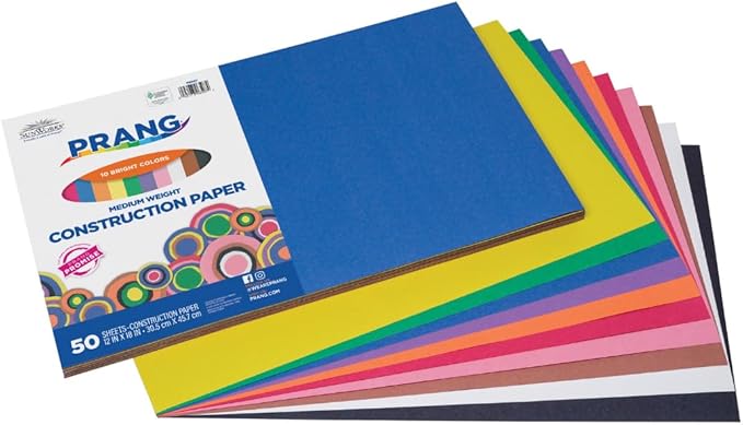 Prang (Formerly SunWorks) Construction Paper, 10 Assorted Colors, 12" x 18", 50 Sheets