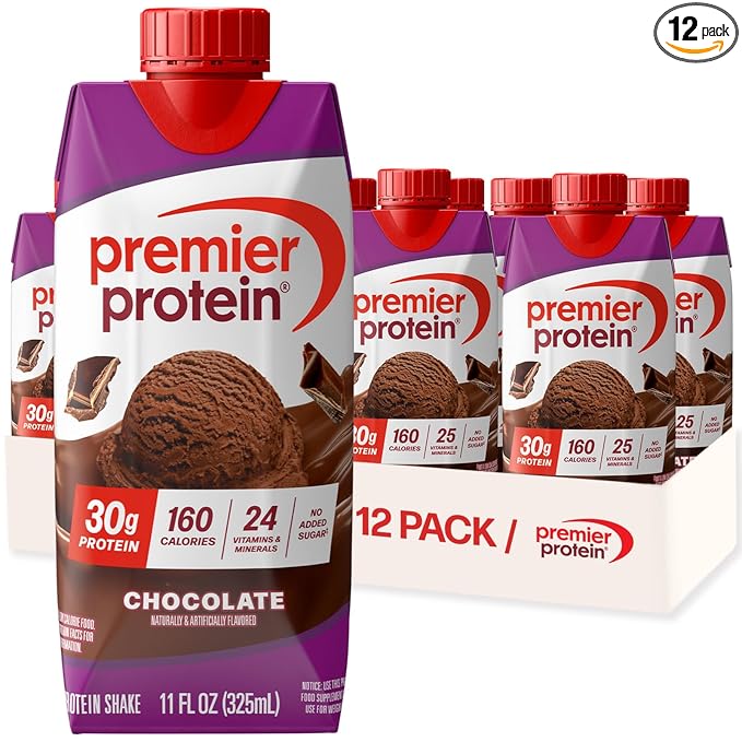 Premier Protein Shake, Chocolate, 30g Protein, No Added Sugar, 24 Vitamins & Minerals to Support Immune Health, 11 fl oz, 12 Pack