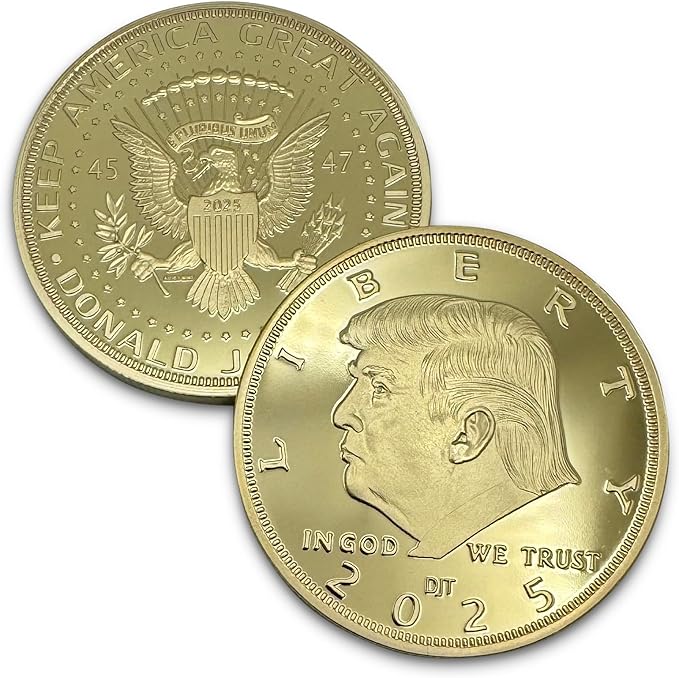 President Donald J. Trump 2025 Gold American Eagle Challenge Coin with Certificate of Authenticity, Oval Office, Trump Coin Collectors Souvenir, 24k Plated Gold, 38mm x 2mm in Protective case