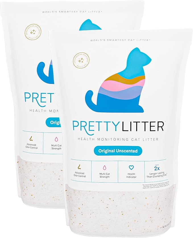 PrettyLitter Health Monitoring Cat Litter (Unscented, Non Clumping) | Lightweight & Low Tracking, Color Changing Silica Gel Crystals, Advanced Odor Control — 6 Lbs, Pack of 2 (Up to 2 Month Supply)