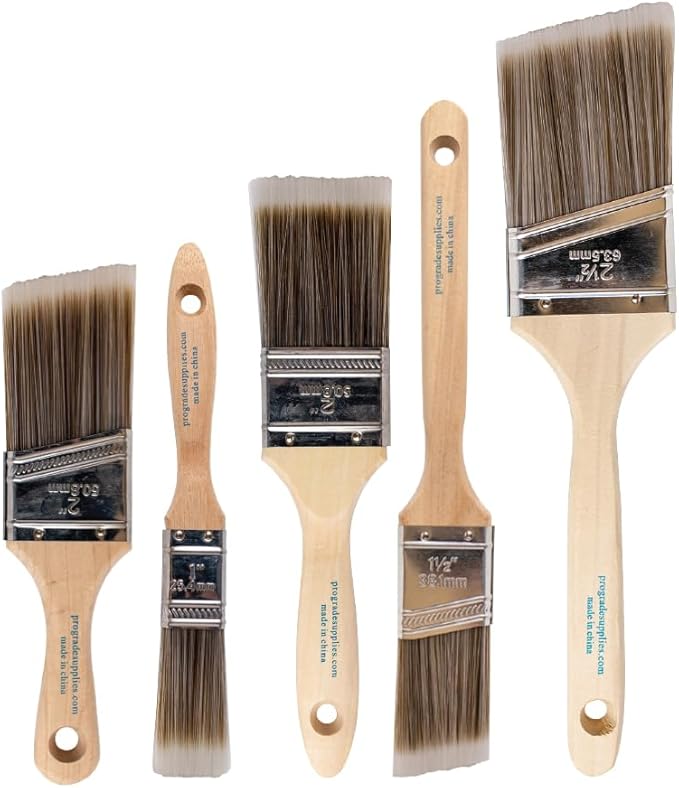 Pro Grade Paint Brushes, 5-Piece Paint Brush Set, Flat & Angle Brushes for Walls, Trim, Cabinets, Interior & Exterior Latex and Oil Paints, Stains