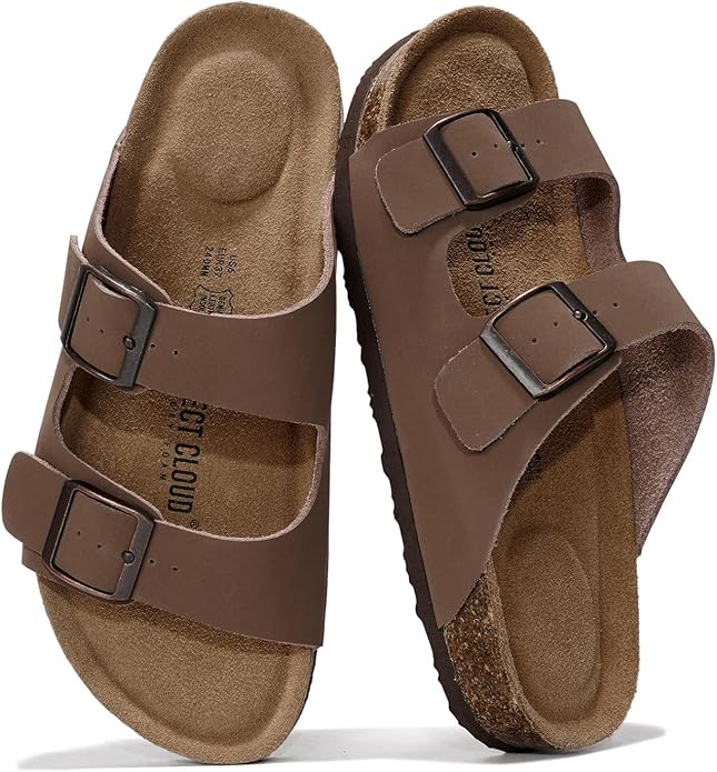 Project Cloud 100% Genuine Leather Flat Sandals For Women 2026 Cork Footbed Womens Sandals with Memory Foam and arch support Vacation Essentials Slides for Women Footwear (Venita)