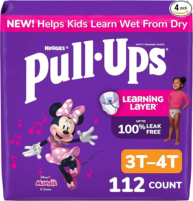 Pull-Ups Girls' Potty Training Pants, Size 3T-4T Training Underwear (32-40 lbs), 112 Count