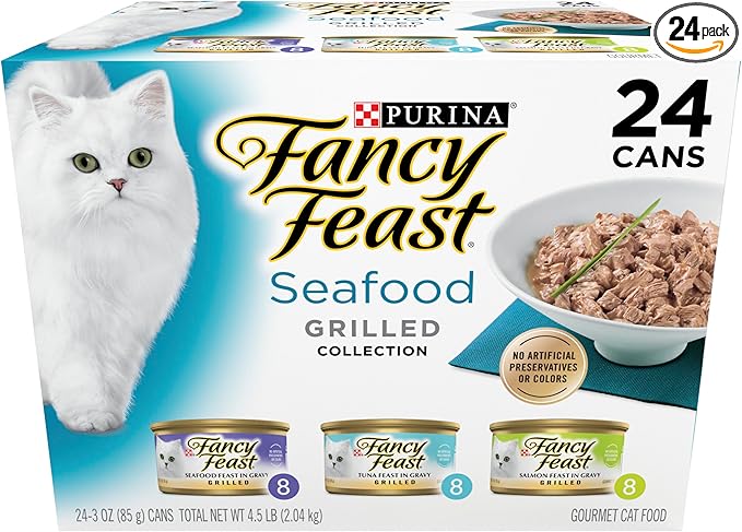 Purina Fancy Feast Grilled Wet Cat Food Seafood Collection in Wet Cat Food Variety Pack - (Pack of 24) 3 oz. Cans