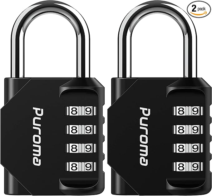 Puroma 2 Pack Combination Lock 4 Digit Padlock for School Gym Locker, Sports Locker, Fence, Toolbox, Case, Hasp Storage (Black & Code Window)
