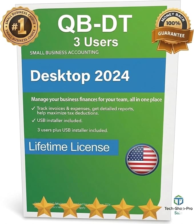 QB-DT Desktop Pro "Plus" 2024 | 3 User's | LIFETIME Version | USB | Amazon Secure Prime Delivery - Only PC, Not for Mac | 100% Money Back Guarantee