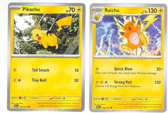 Raichu & Pikachu 056/217 - Ascended Heroes - Pokemon 2 Card Lot