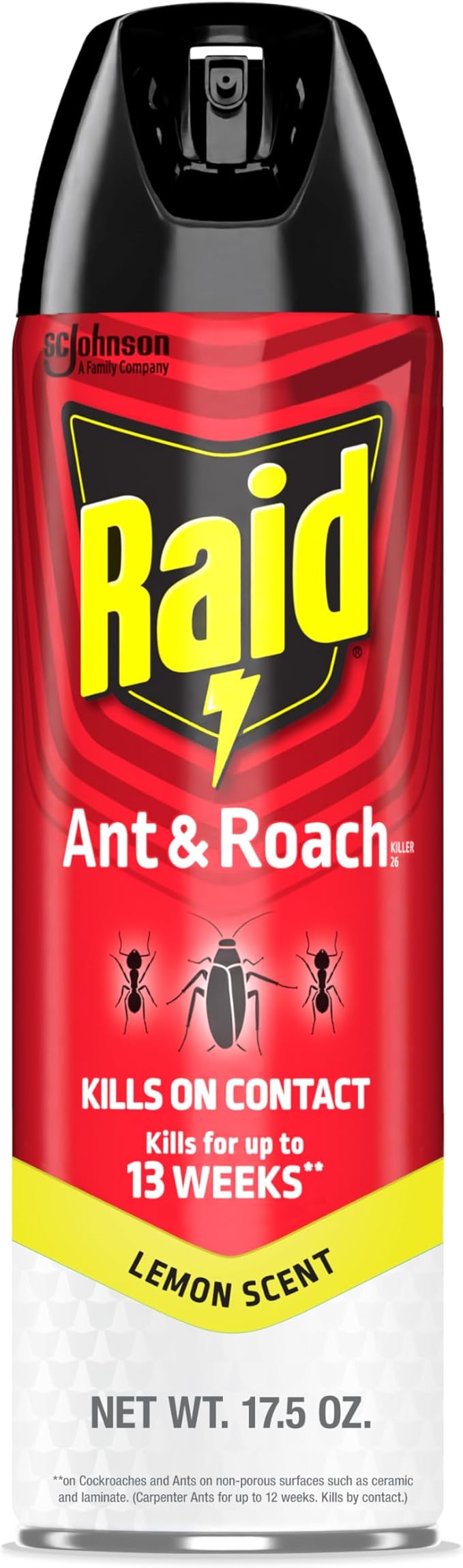 Raid Ant & Roach Killer Spray For Listed Bugs, Keeps Killing for 13 Weeks, Lemon Scent, 17.5 oz