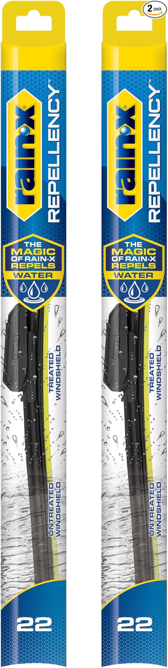 Rain-X 810363 Repellency Water Repellent Wiper Blades, 22" Windshield Wipers (Pack of 2), All Weather Streak-Free for Enhanced Visibility w/Water Repellency Formula [Amazon Exclusive]