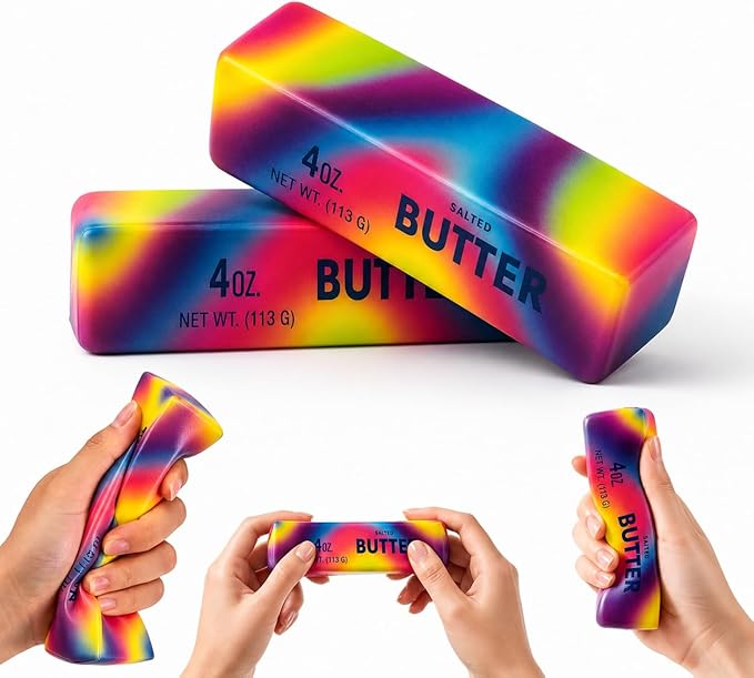 Rainbow Butter Squishy Toys Set of 2, Cute Butter Squishy Toy, Soft Slow Rising Squeeze Toys for Stress Relief, Sensory Fidget Toys for Desk, Office, Party Favors, Gift Basket Stuffers