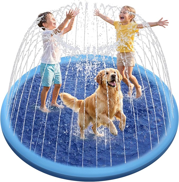Raxurt Non-Slip Splash Pad for Kids and Dog, 67'' Splash Pad Thicken 0.58mm for Kids Ages 4-8 Toddler Baby Splash Sprinkler Pad Dog Pool Summer Outdoor Water Toys for Boys Girls