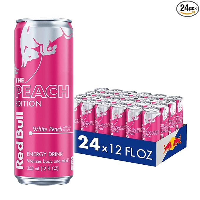 Red Bull Peach Edition Energy Drink, White Peach, 12 fl. oz., 24 cans, with 114mg Caffeine, Taurine & B Vitamins